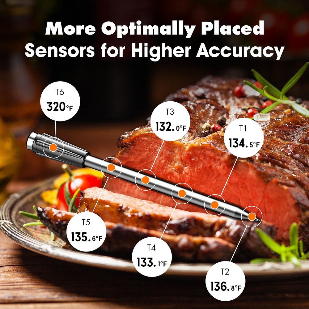 Bluetooth Wireless Meat Thermometer with 2 Ultra-Thin Silver And Black