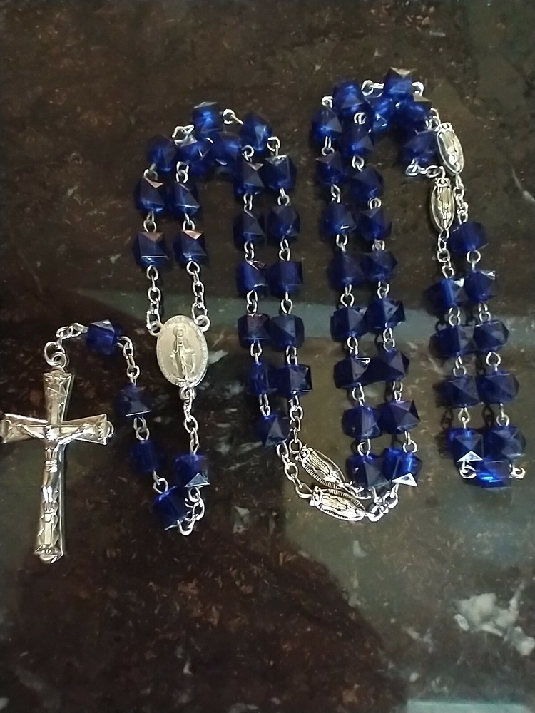 Catholic Retro Style Blue Polymer Rosary