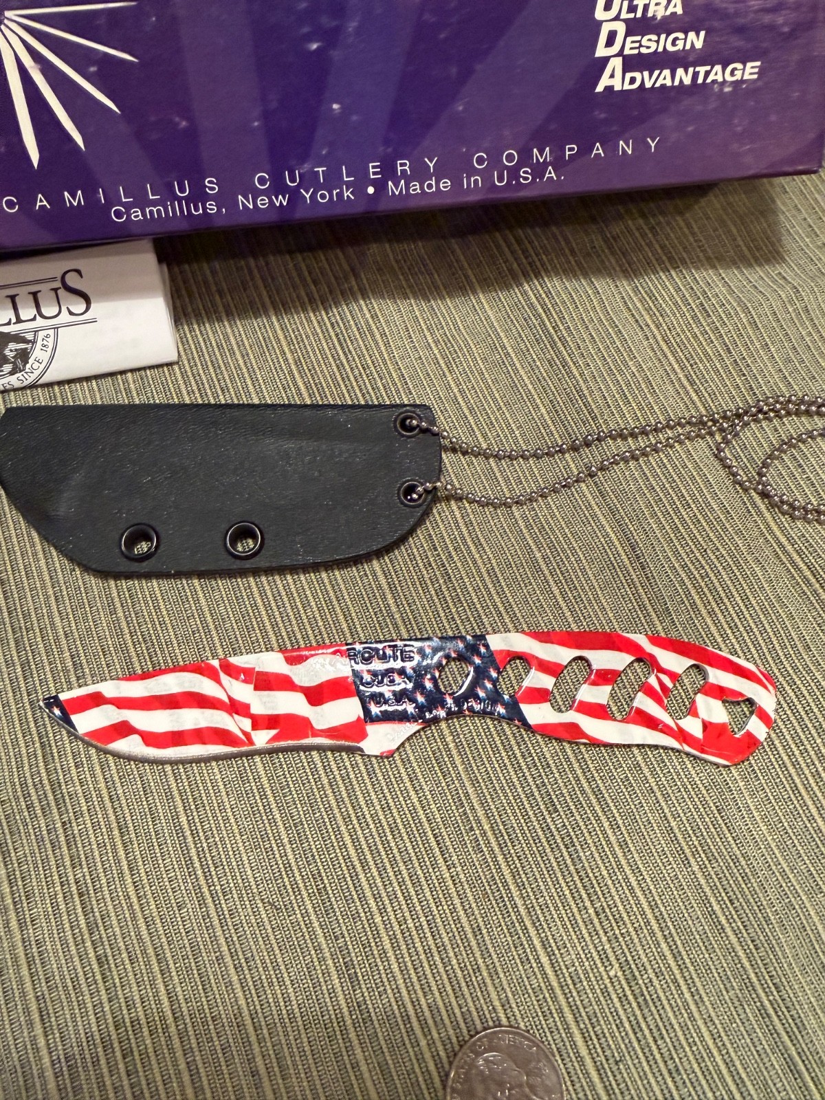 Camillus CUDA CU120F Fixed Blade Neck Knife American Flag USA NIB