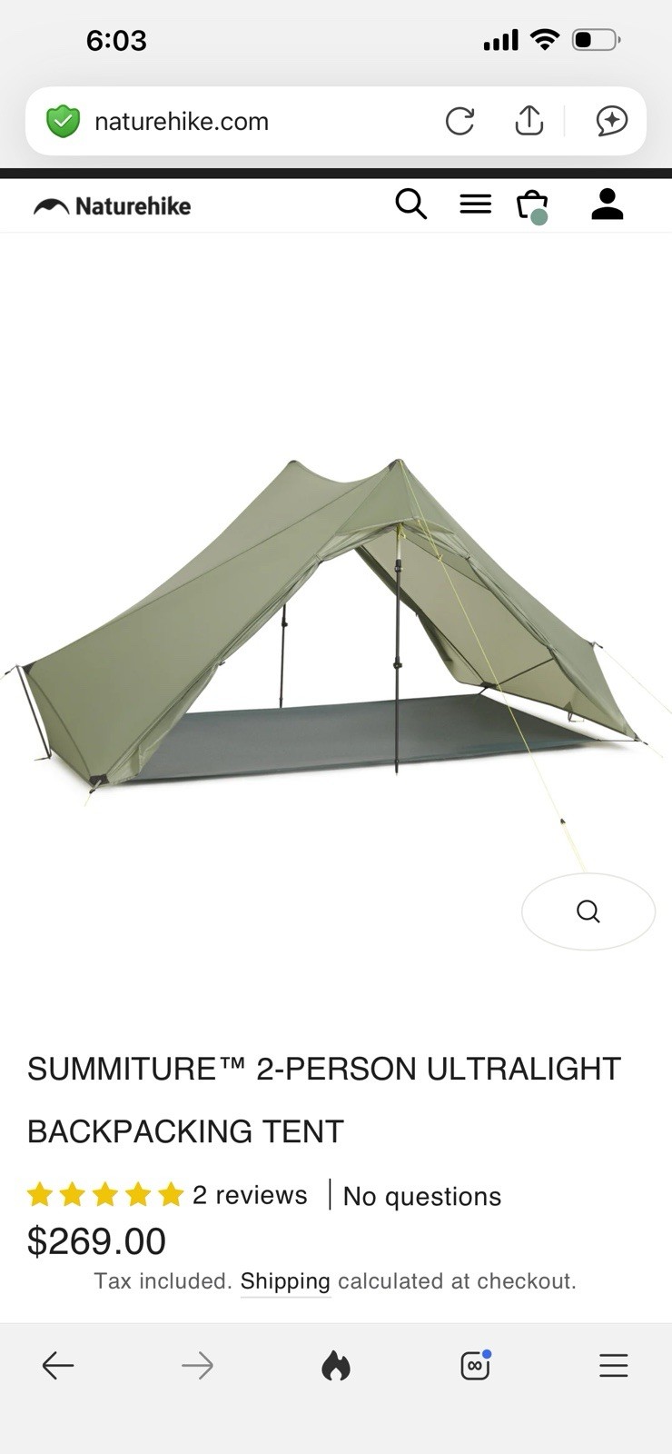Naturehike Summiture 2 Person Ultralight Backpacking Tent New $5 Shipping US