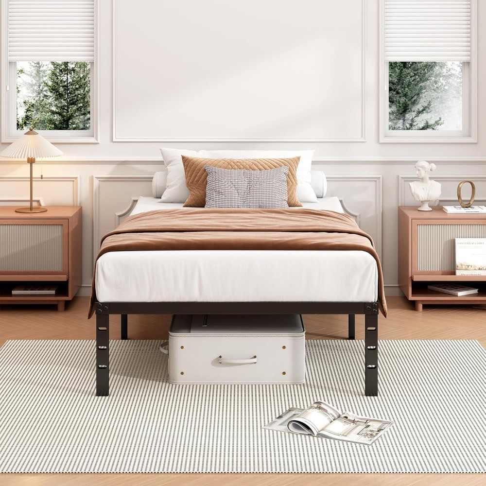 Twin Bed Frame 18 Inch Metal Platform No Box Spring Needed Heavy Duty Under Bed