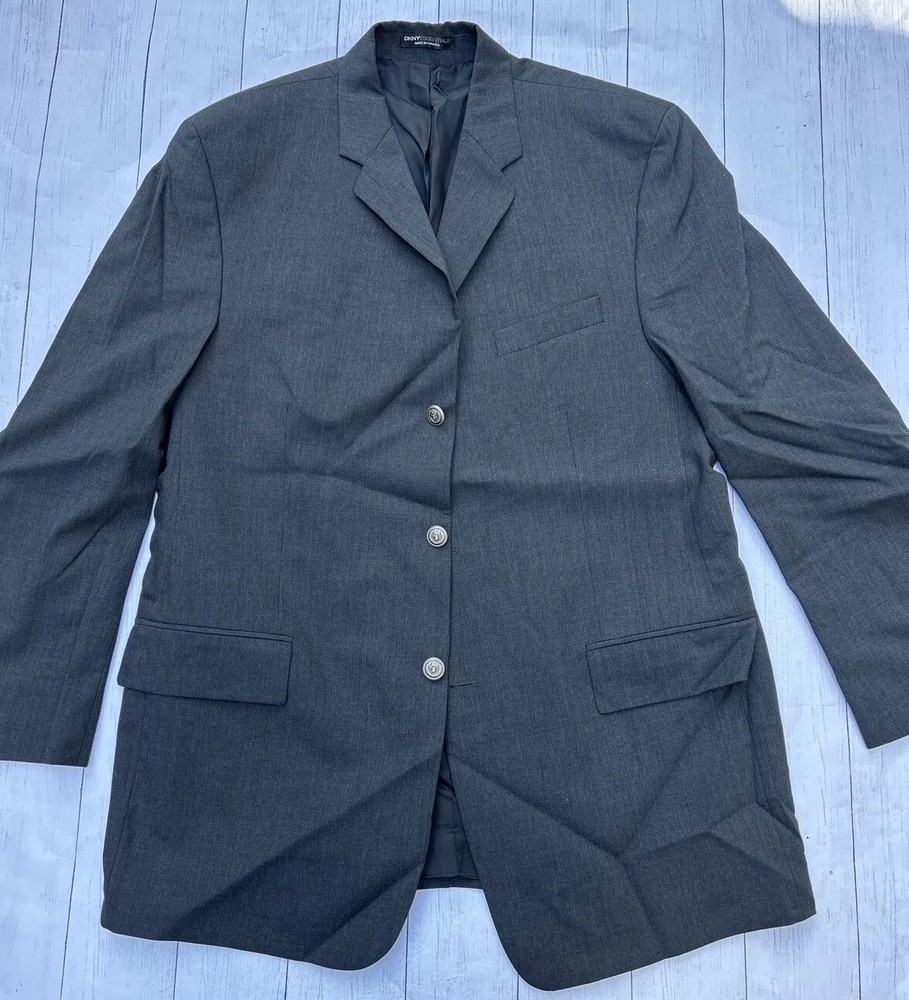 DKNY Essentials Men's Wool Three Button Blazer Black Size 44T