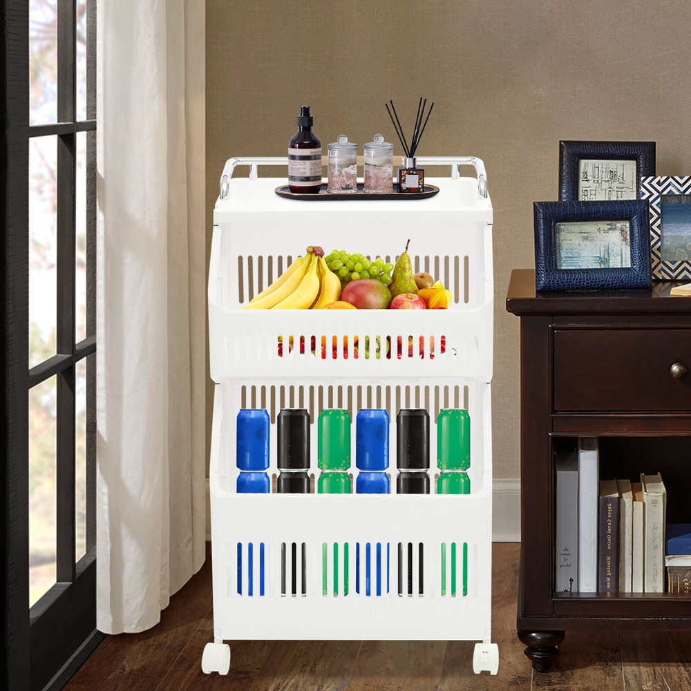 2-tier Clothes Basket Rolling Laundry Basket Collapsible Laundry Hamper Storage