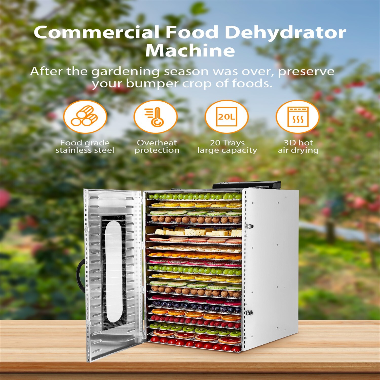 Commercial Dehydrator 20 Stainless Steel Trays Fruit Vegetable Food Dry Machine