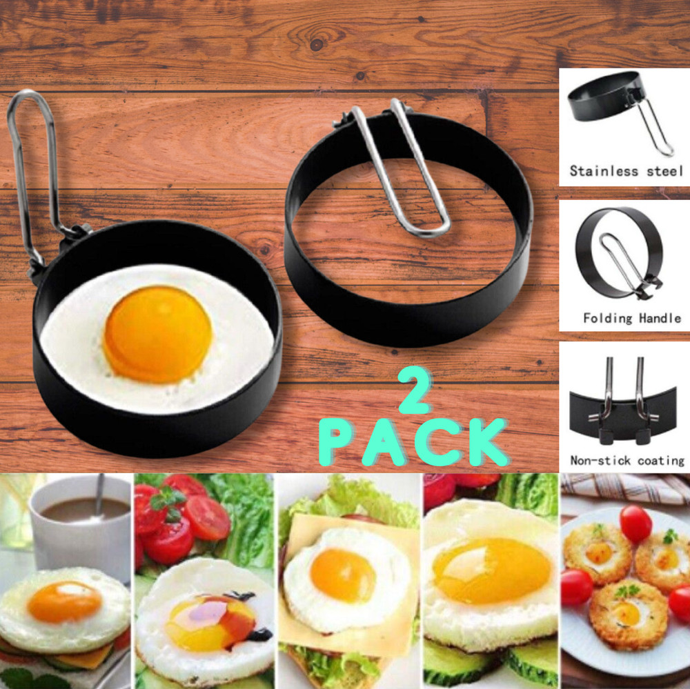 2pcs Egg Cooker Rings Egg Fried Mold Ring Mold Fried Egg Shaper Non-Stick Shaper