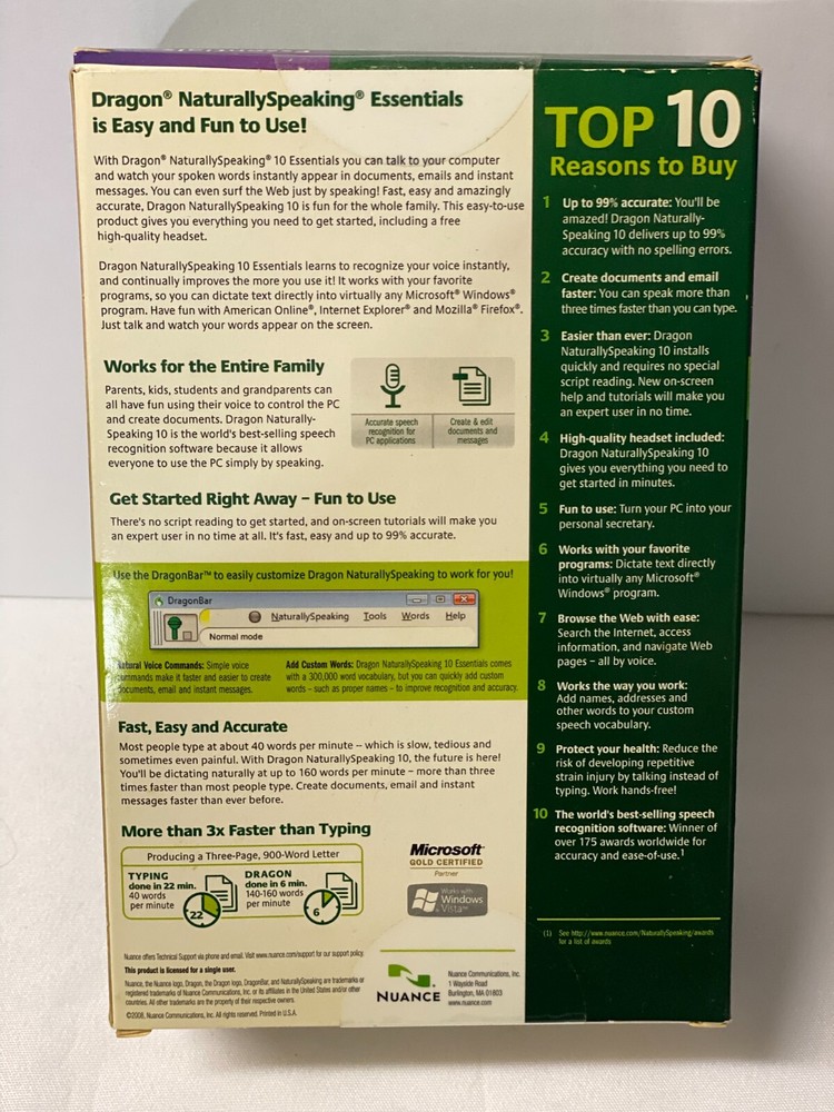 Nuance Dragon Naturally Speaking 10 NIB