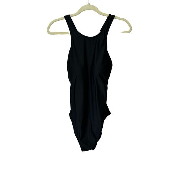 Time and True Womens Solid Black One Piece Swimsuit Large Pool Workout Beach