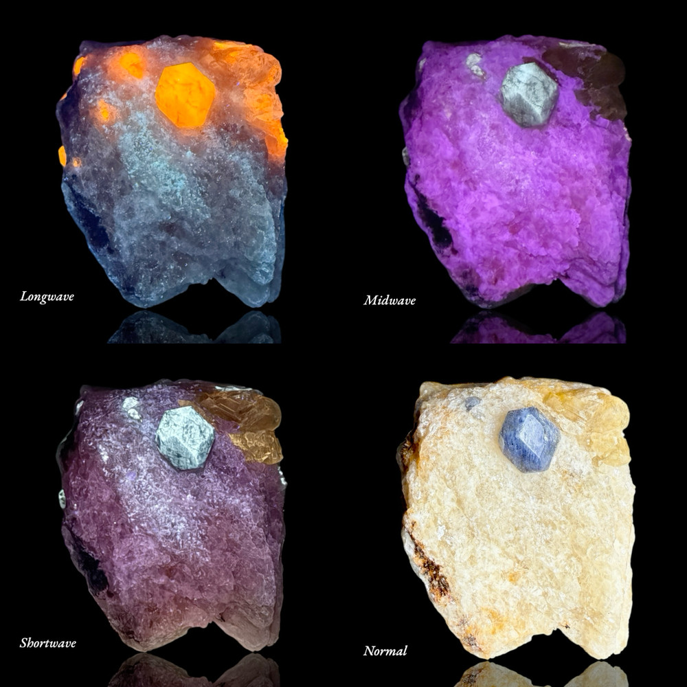152 Gram Fluorescent Full Terminated Blue Hackmanite, Winchite Crystal On Matrix