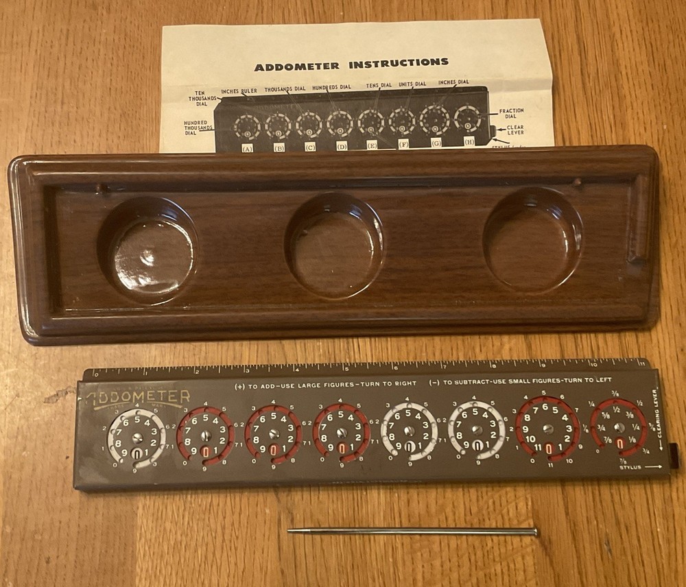 EUC Rare Model C ADDOMETER Portable Adding Machine Directions, Stylus, Platform
