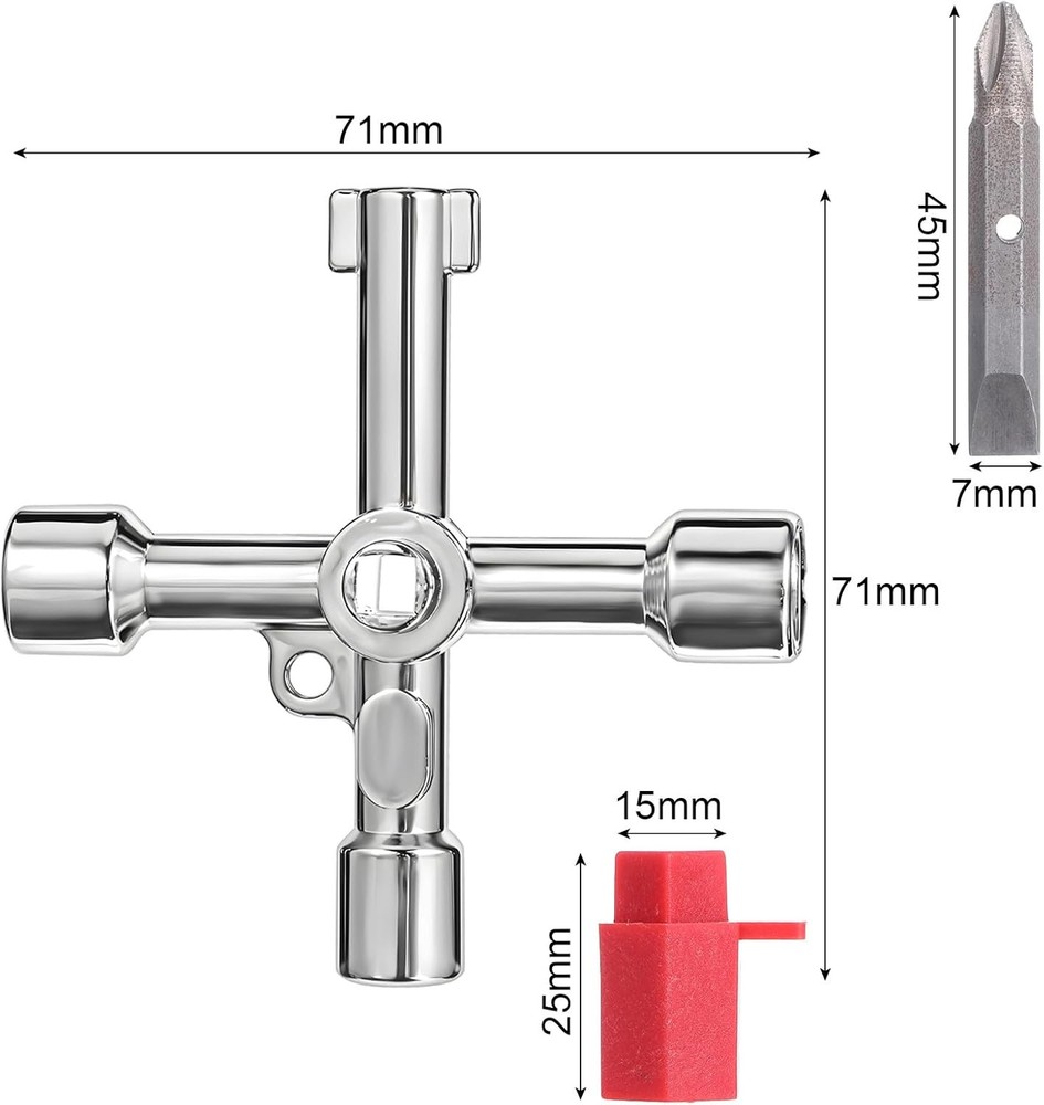 4 Way Water Key with Slotted & Phillips Screwdrivers Multi-Function Tool