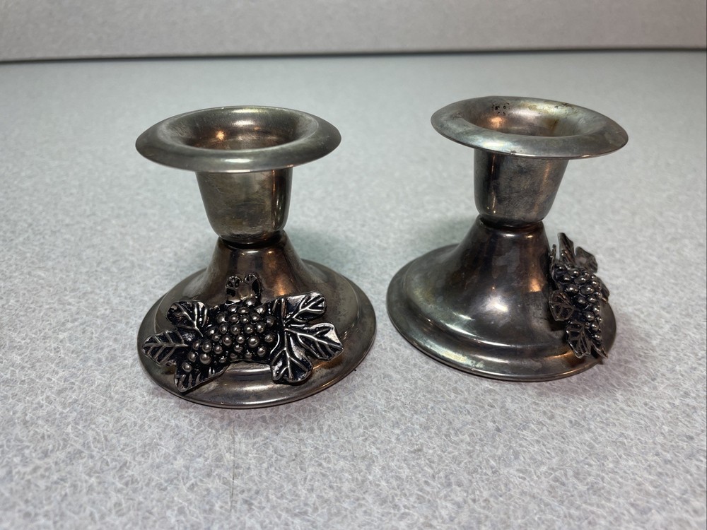 2 Leura Interiors Solid Brass Silver Plated Candle Holders, Grapes - Australia