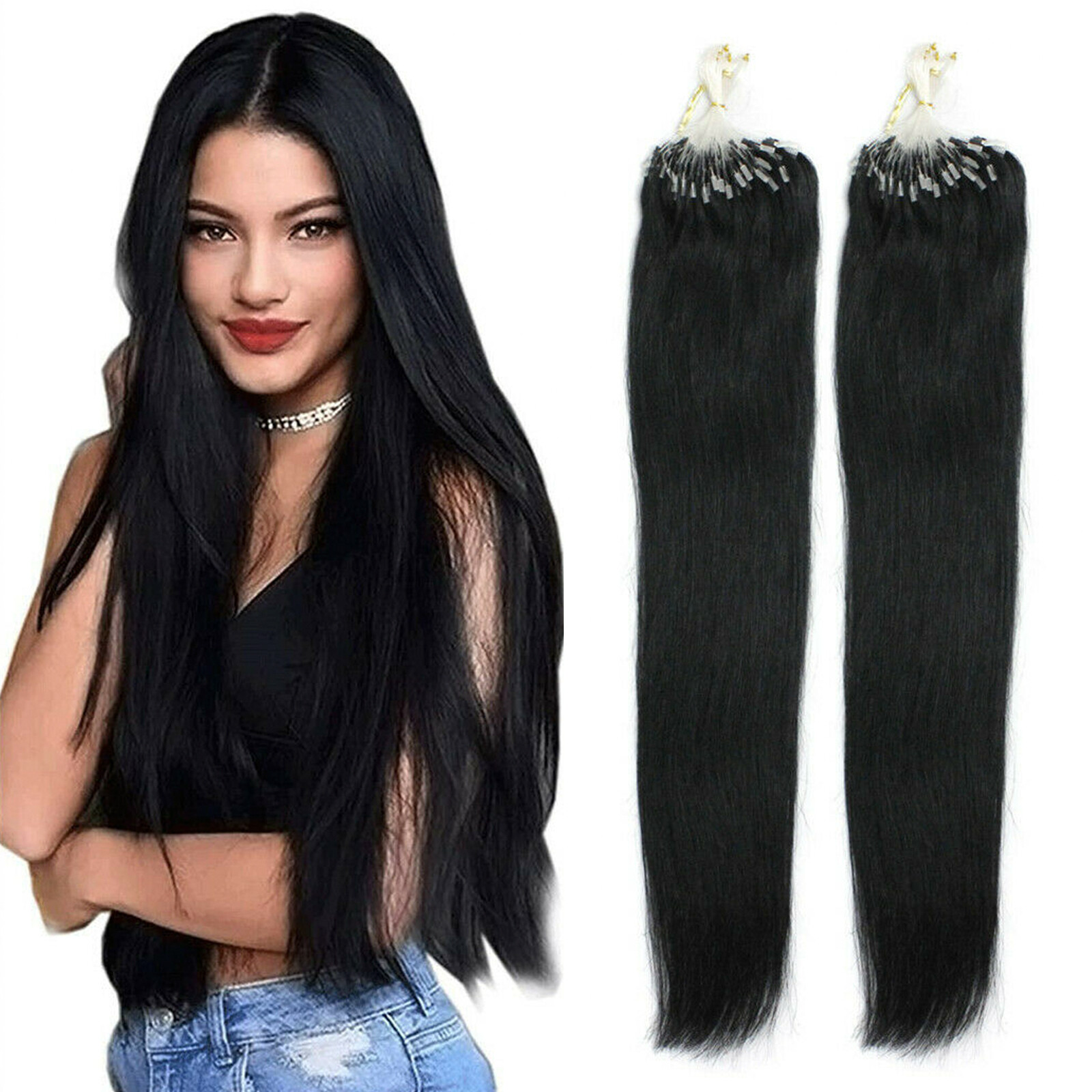 Micro Ring Loop Tip Remy Human Hair Extensions Straight Micro Beads Link Hair US