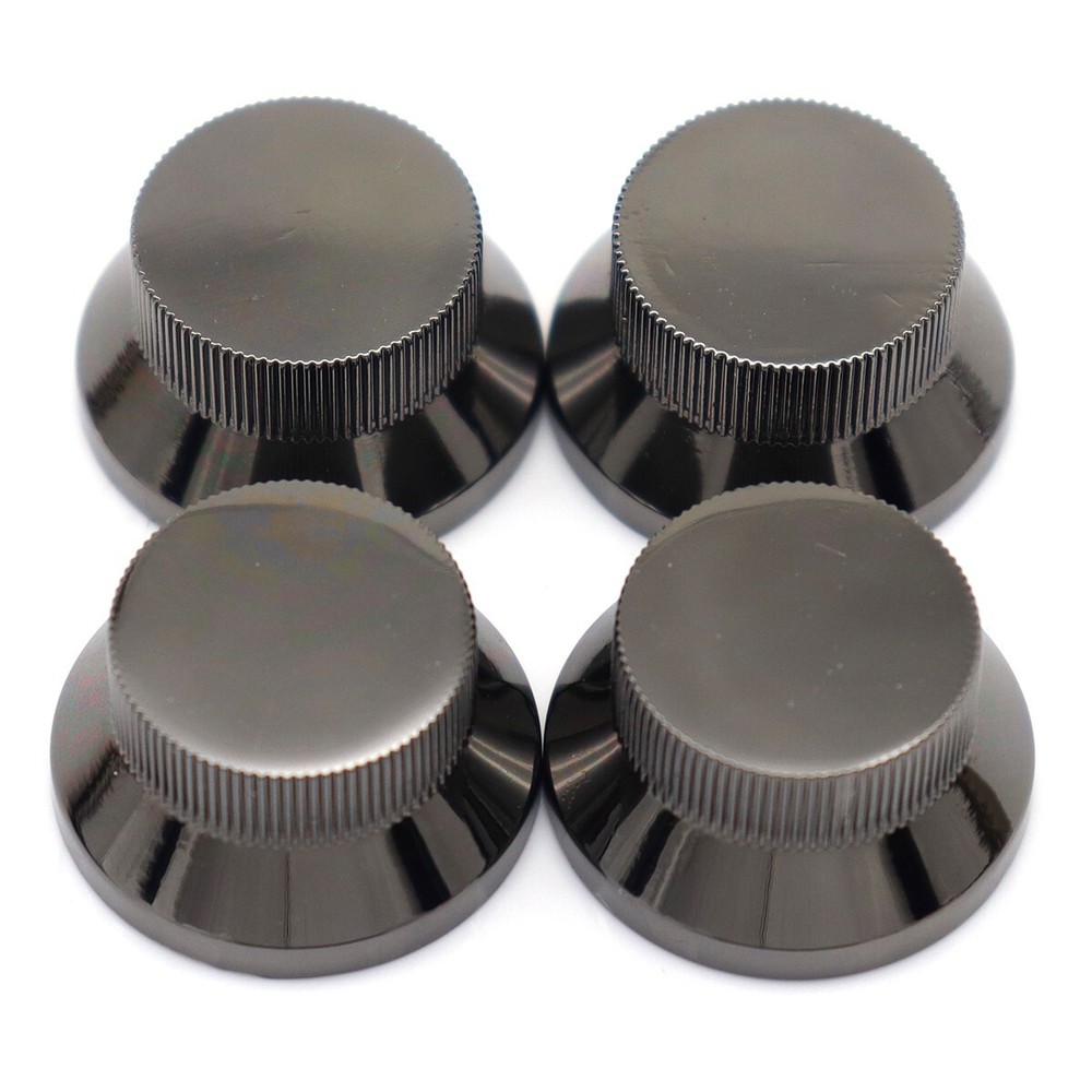 4Pcs Metal Hat Top Flat Top Bass Guitar Knobs Push-in Control Knobs Black Nickel