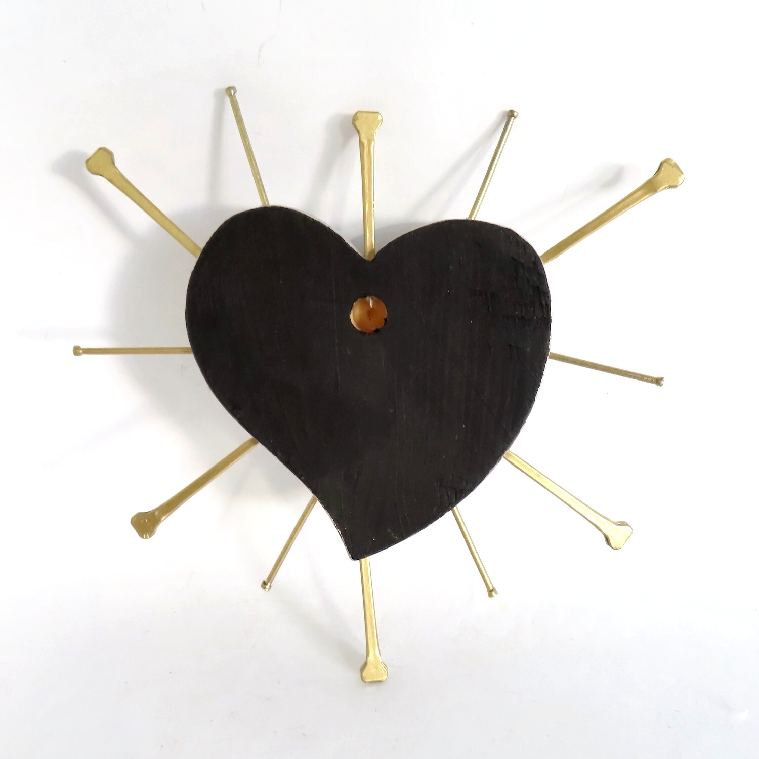 Milagros Sacred Heart Nails Wood Silver Embossed Handmade Mexican Folk Art 6H