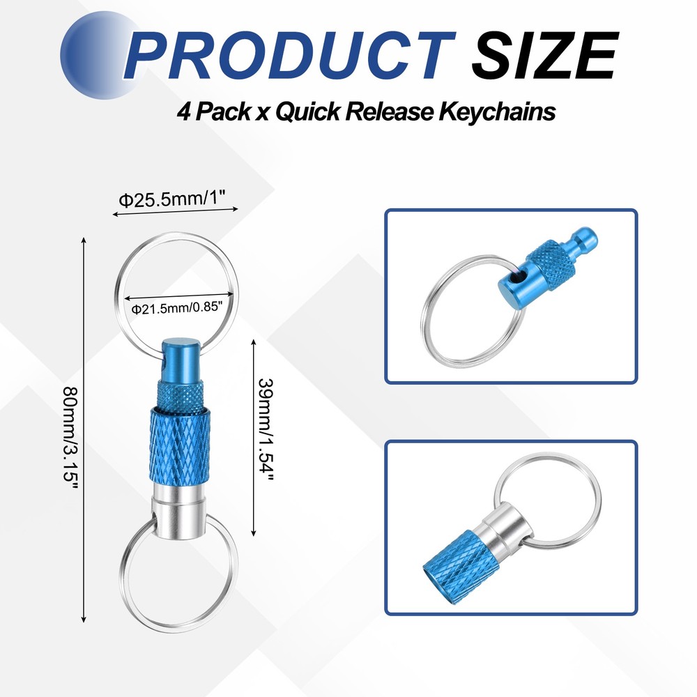 4 Pack Quick Release Keychain Pull Apart Detachable Swivel Keychain, Light Blue