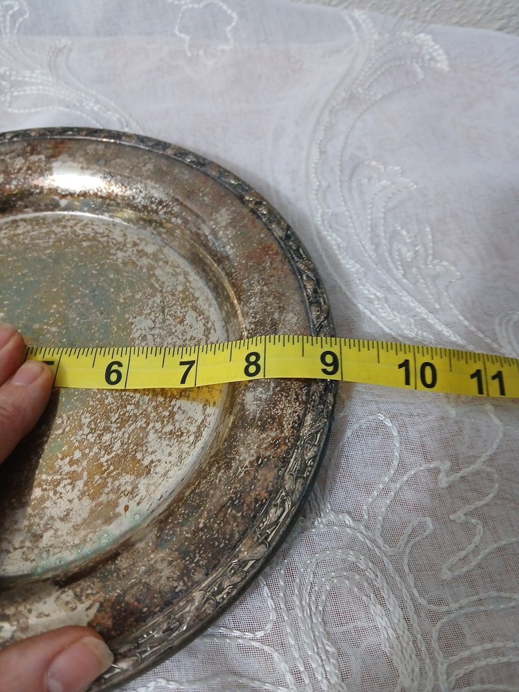 Unbranded 9" Silver Plated Round Serving Tray Ornate Design