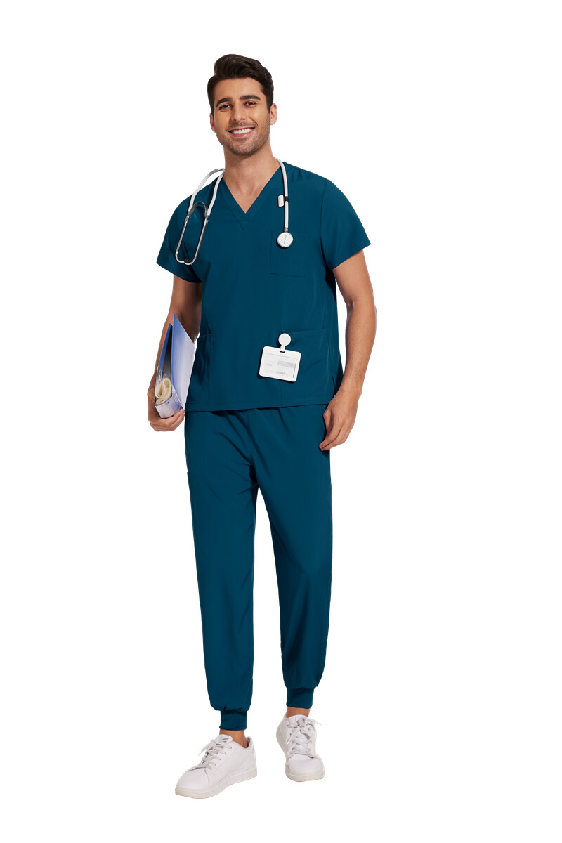 Stretch Medical Uniforms Scrub Set Men V-Neck Jogger Hospital Clinic Workware