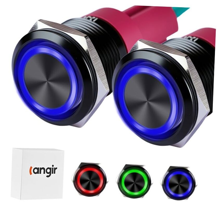 15Amp Push Button Switch，(0.63") 12V-24V Latching Push Button Switch 16mm Blue