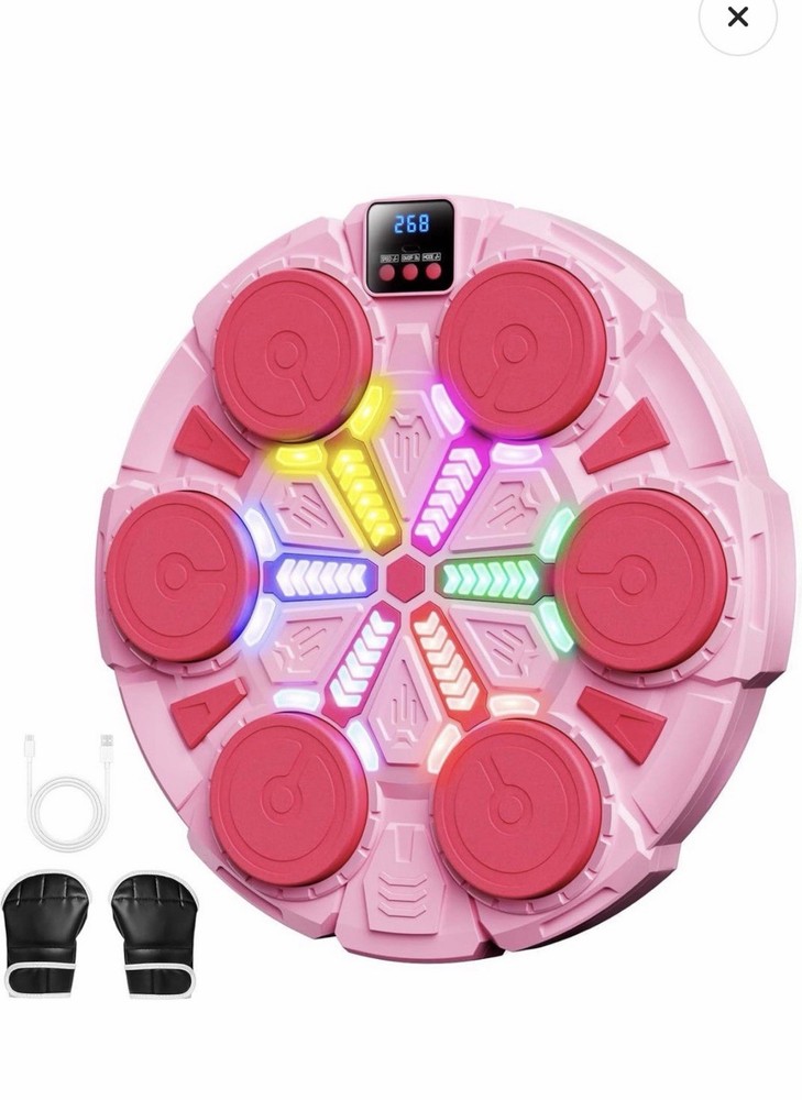 Boxing Strike Pad with Bluetooth, Rhythm Lights, Gloves, Adjustable Height, Pink
