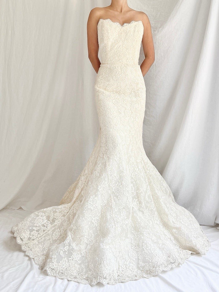 Liancarlo Couture Ivory Lace Strapless Mermaid Wedding Dress Size 4