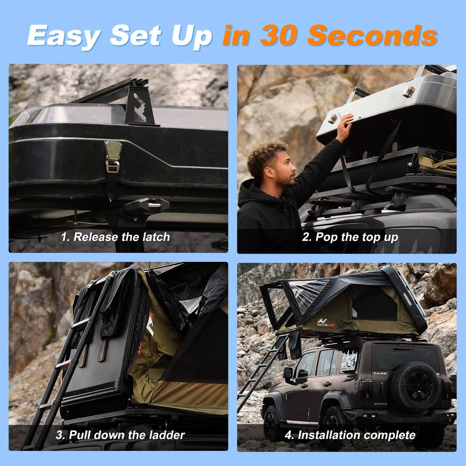 Naturnest Roof Top Tent Hardshell Pop-up Rooftop Tent Outdoor Camping Tent