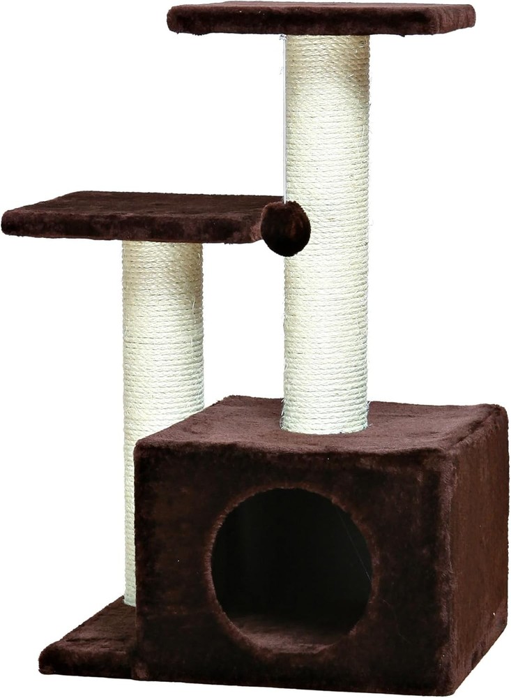 Valencia Scratching Post with Condo, Two Platforms, Dangling Cat