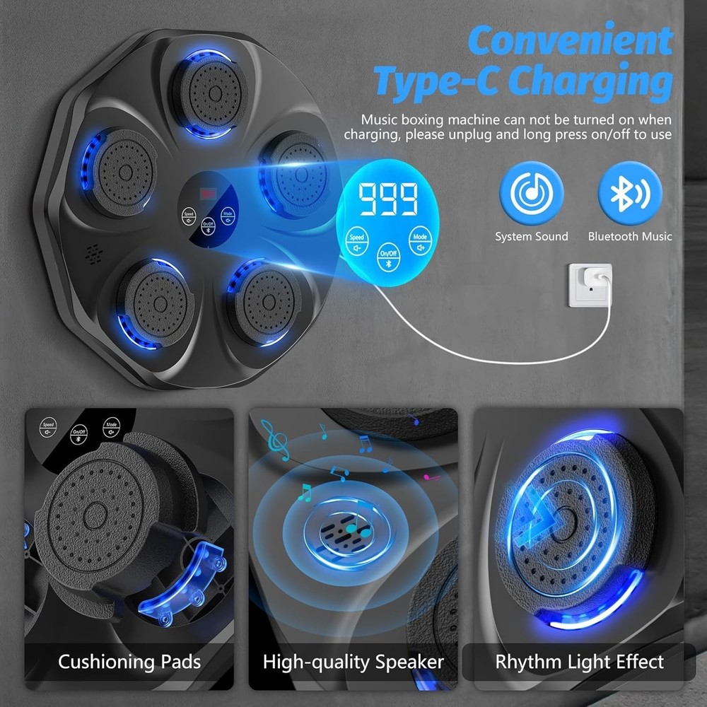 Interactive Music Boxing Machine with Gloves – Wall-Mounted, 9 Modes & Bluetooth