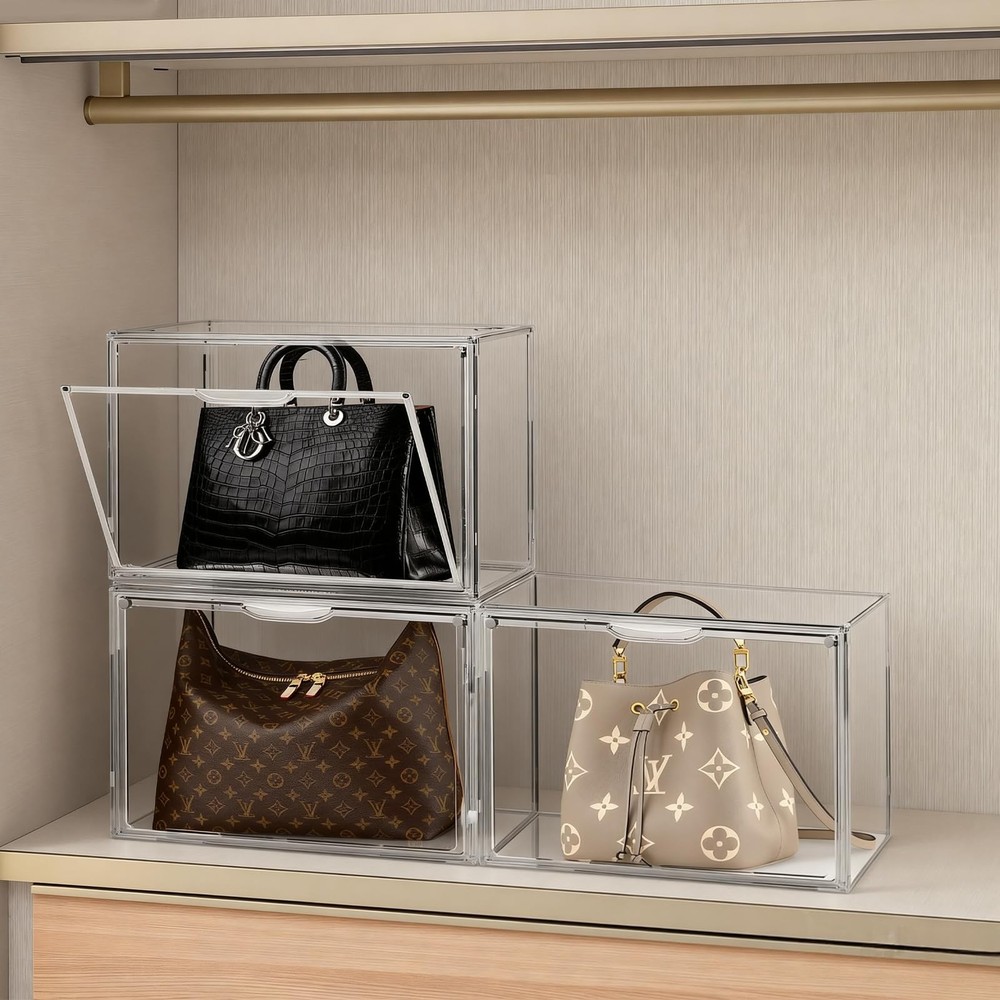 15 Pack Clear Acrylic Purse Organizer for Closet, Stackable Handbag Storage B...