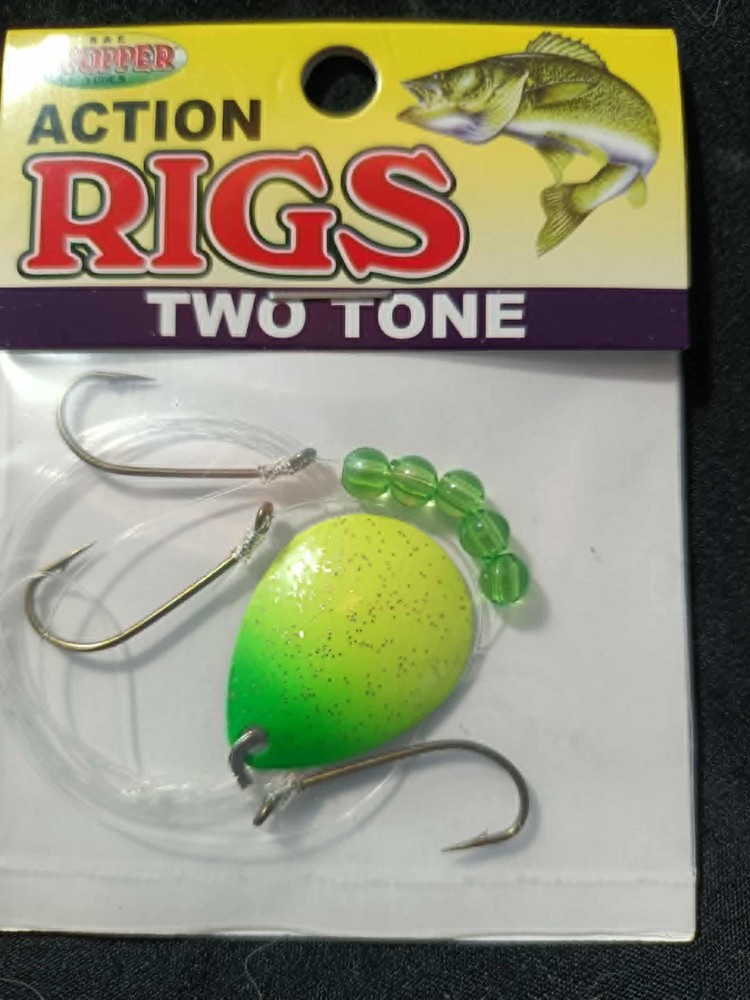 K&E Stopper Action rigs #4 blade, 3 hooks, Chartreuse/green blade