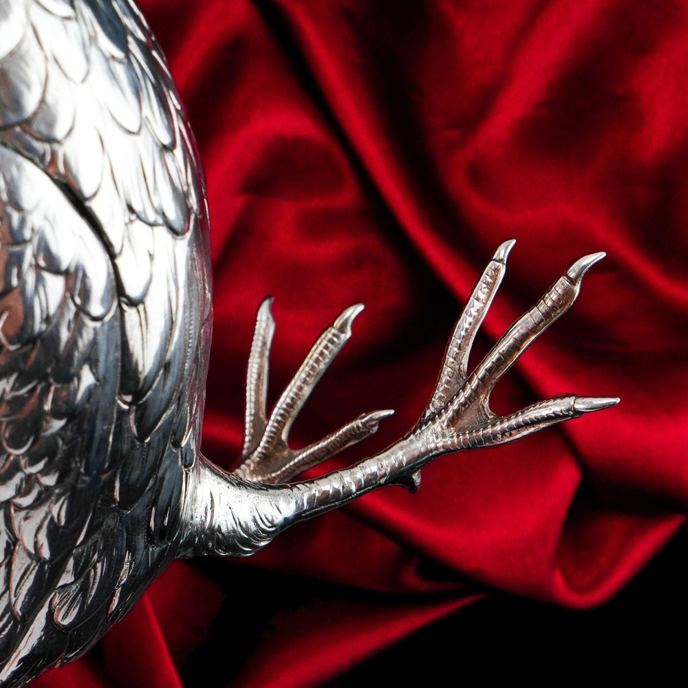 Antique Solid Silver Large Partridge/Grouse Bird Model Box - Edwardian 1910