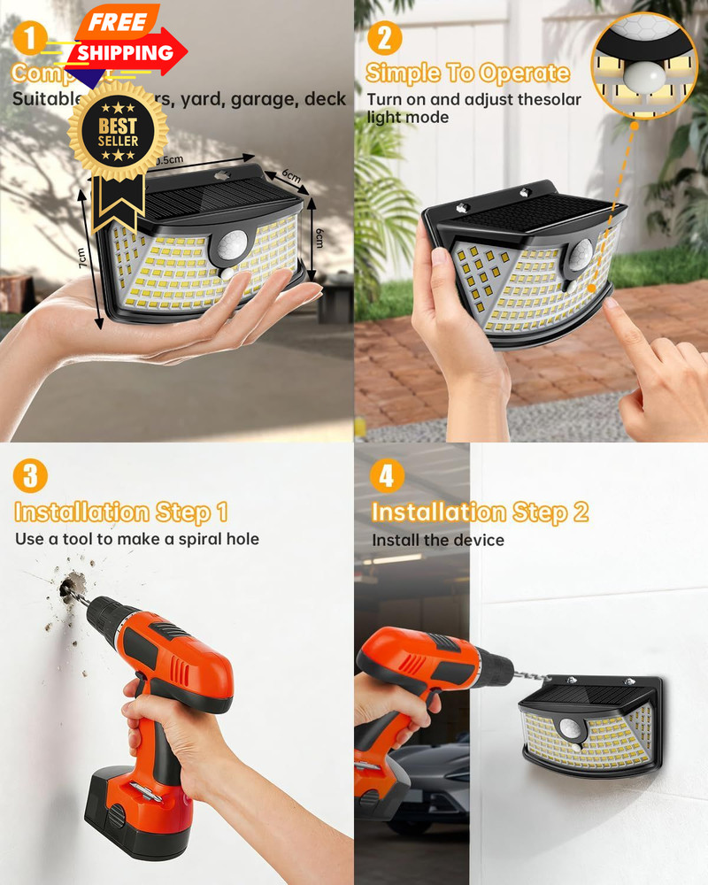 Aootek New Solar Motion Sensor Lights 120 LEDs 2 Pack, Black Shell-Warm White