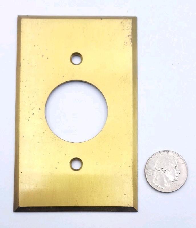 Vintage Brass Round Outlet Socket Wall Cover Plate Rectangle Old Hardware