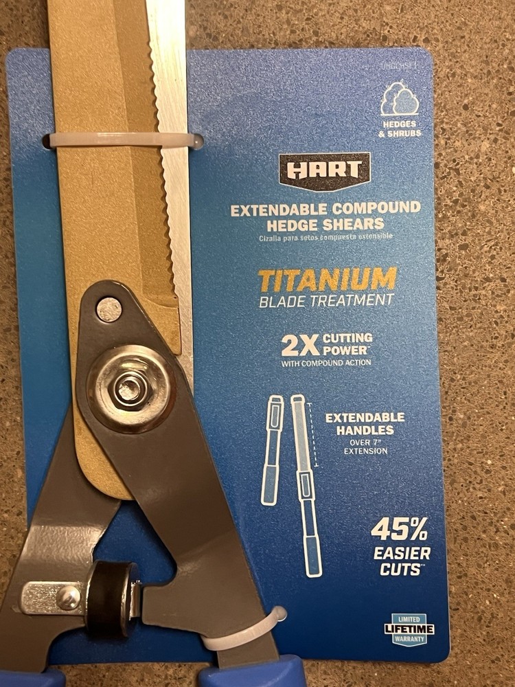 Hart HHGCHSE1 Telescopic Extendable Compound Hedge Shears Titanium Blade New