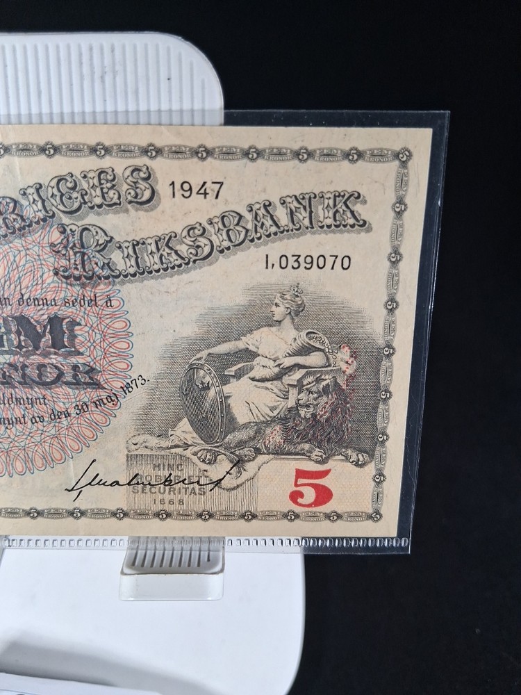 1947 SWEDEN 5 KRONE BANKNOTE