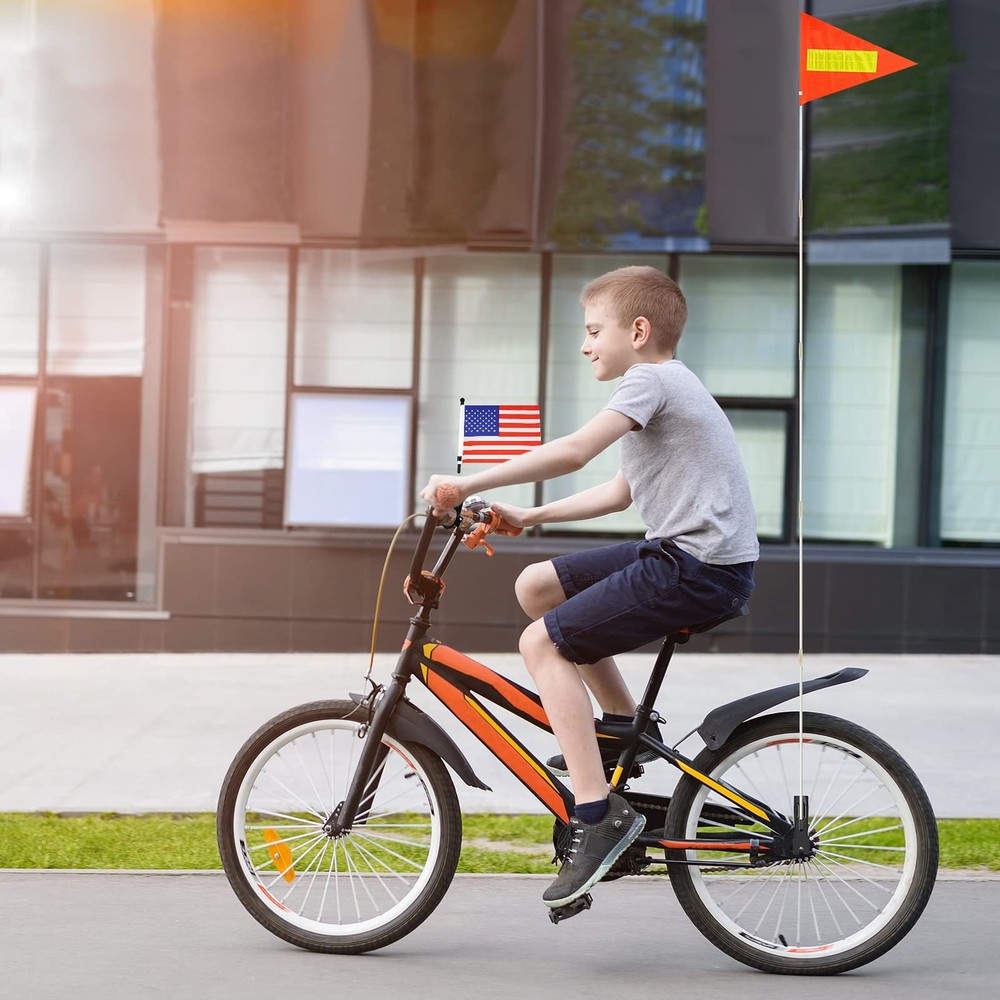 Bicycle Safety Flags with Pole - 2 Set Reflective, Adjustable, Heavy Duty