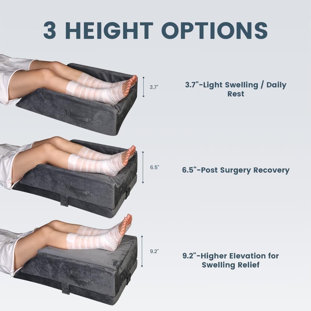 CIVJET 3Height Adjustable Leg Elevation Pillows After Surgery Memory Foam Su...