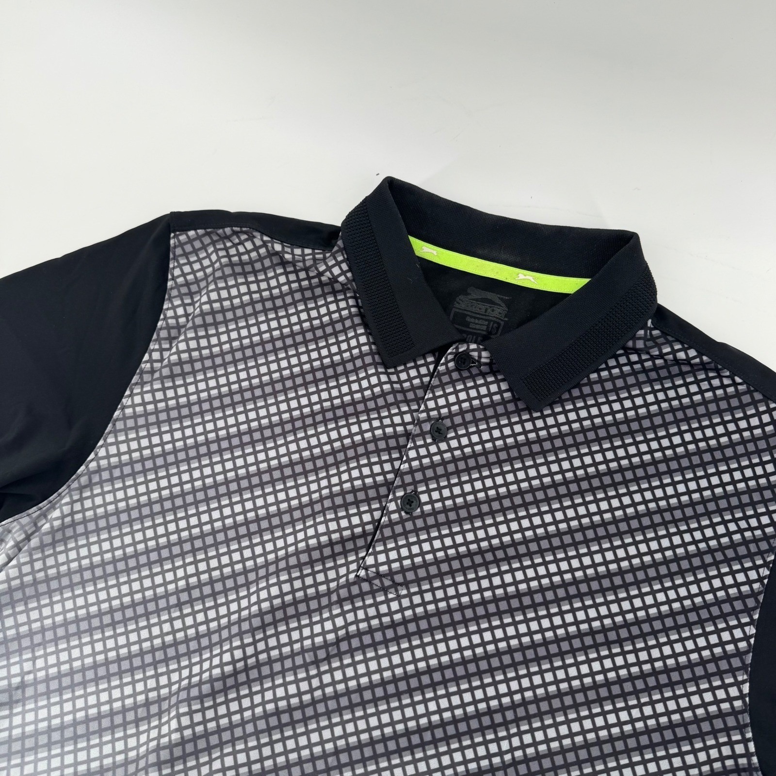 Slazenger Men's Golf Polo Shirt Black Grey Geometric Size S