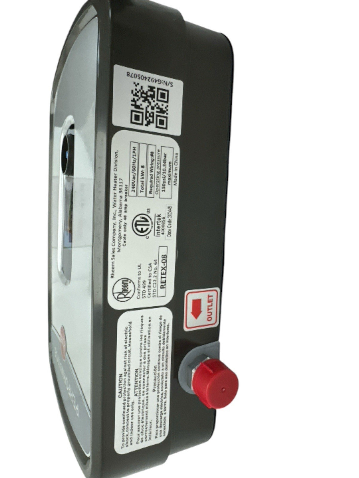 Rheem Performance RETEX-08 Electric Tankless Water Heater 8 kW 1.55 GPM (OB)