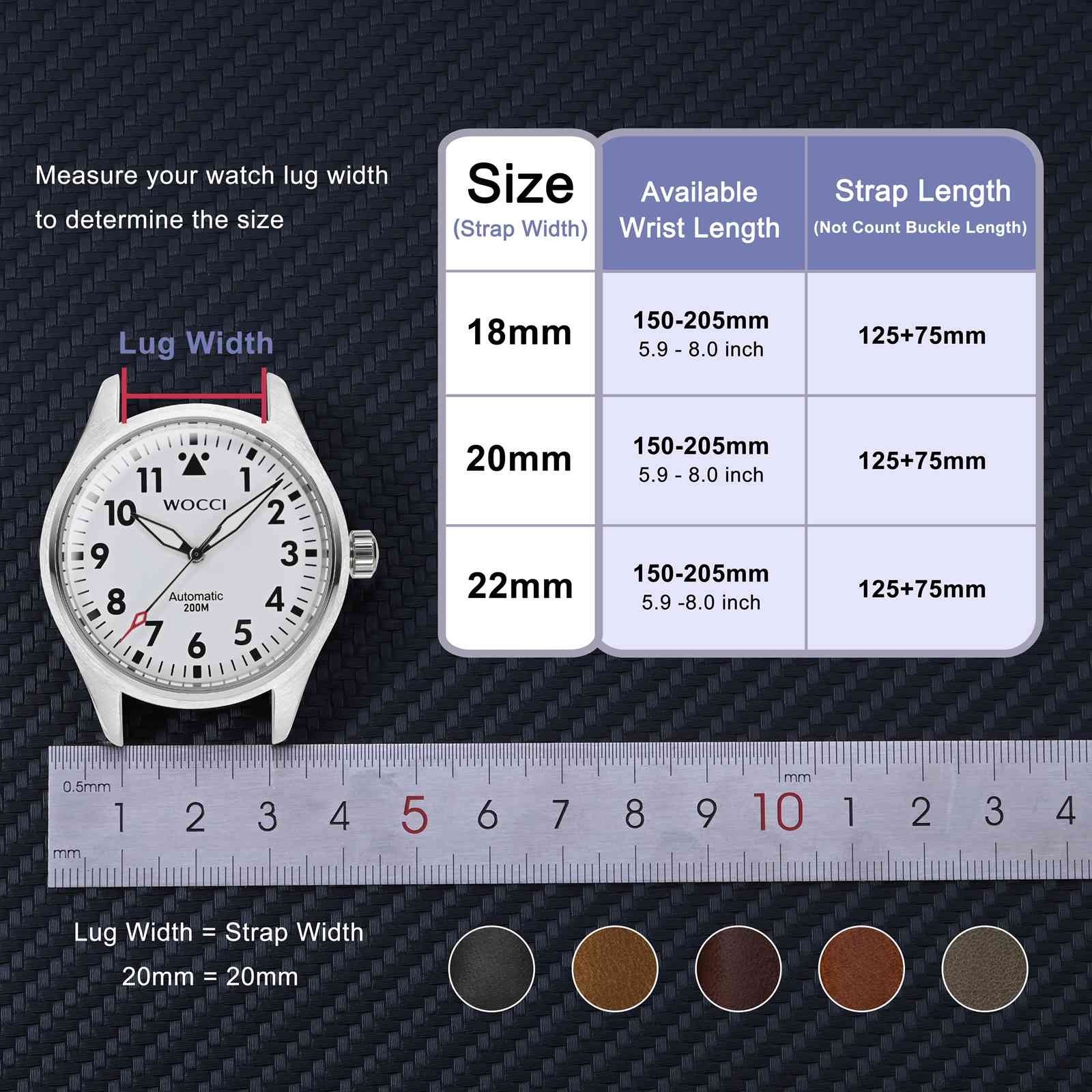 WOCCI Oil Wax Genuine Leather Watch Band, Quick Release Men Strap 18 20 22mm