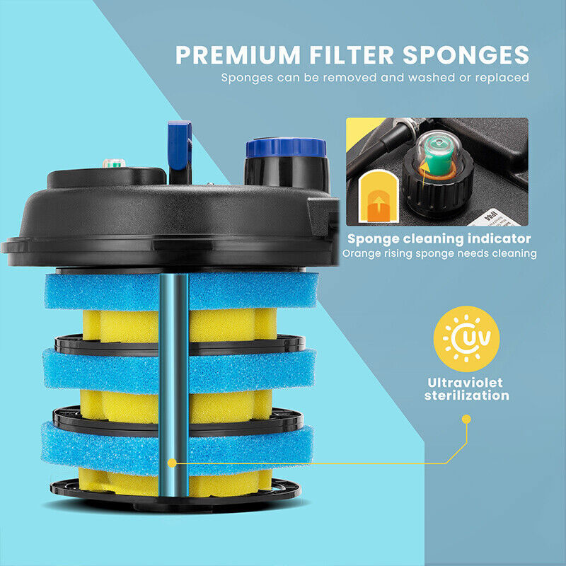 Pond Pressure Bio Filter with 13W UV Light for Koi Ponds 1000/1600/2100/2600 Gal