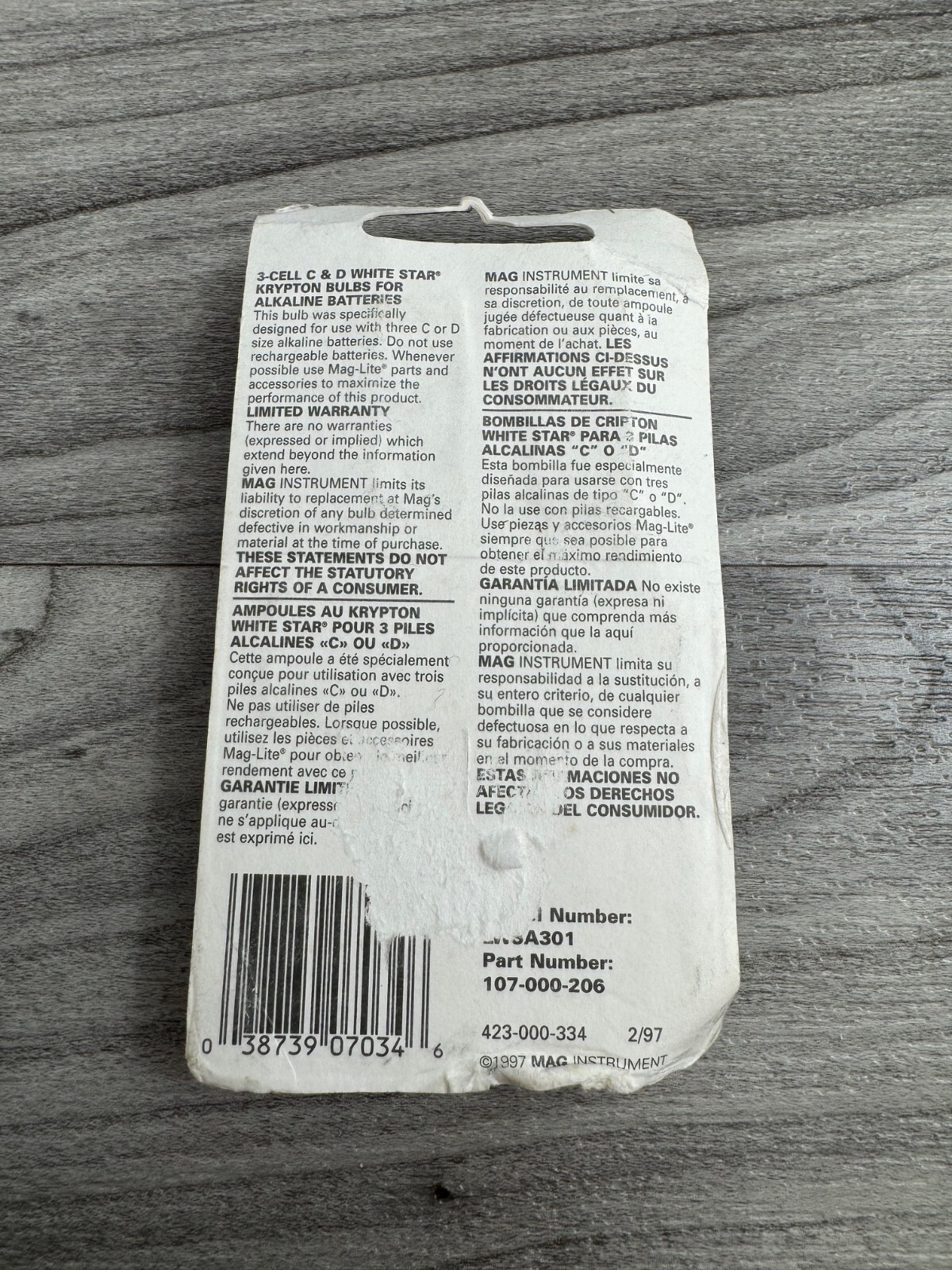 MAGLITE LWSA301 3-C/D-CELL FLASHLIGHT WHITE STAR KRYPTON REPLACMENT LAMPS