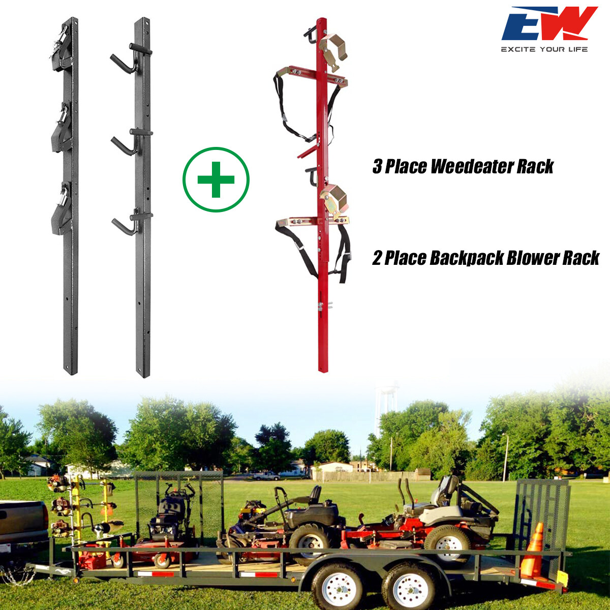 ELITEWILL 3 Place Weedeater Rack & 2 Place Backpack Blower Rack for Open Trailer