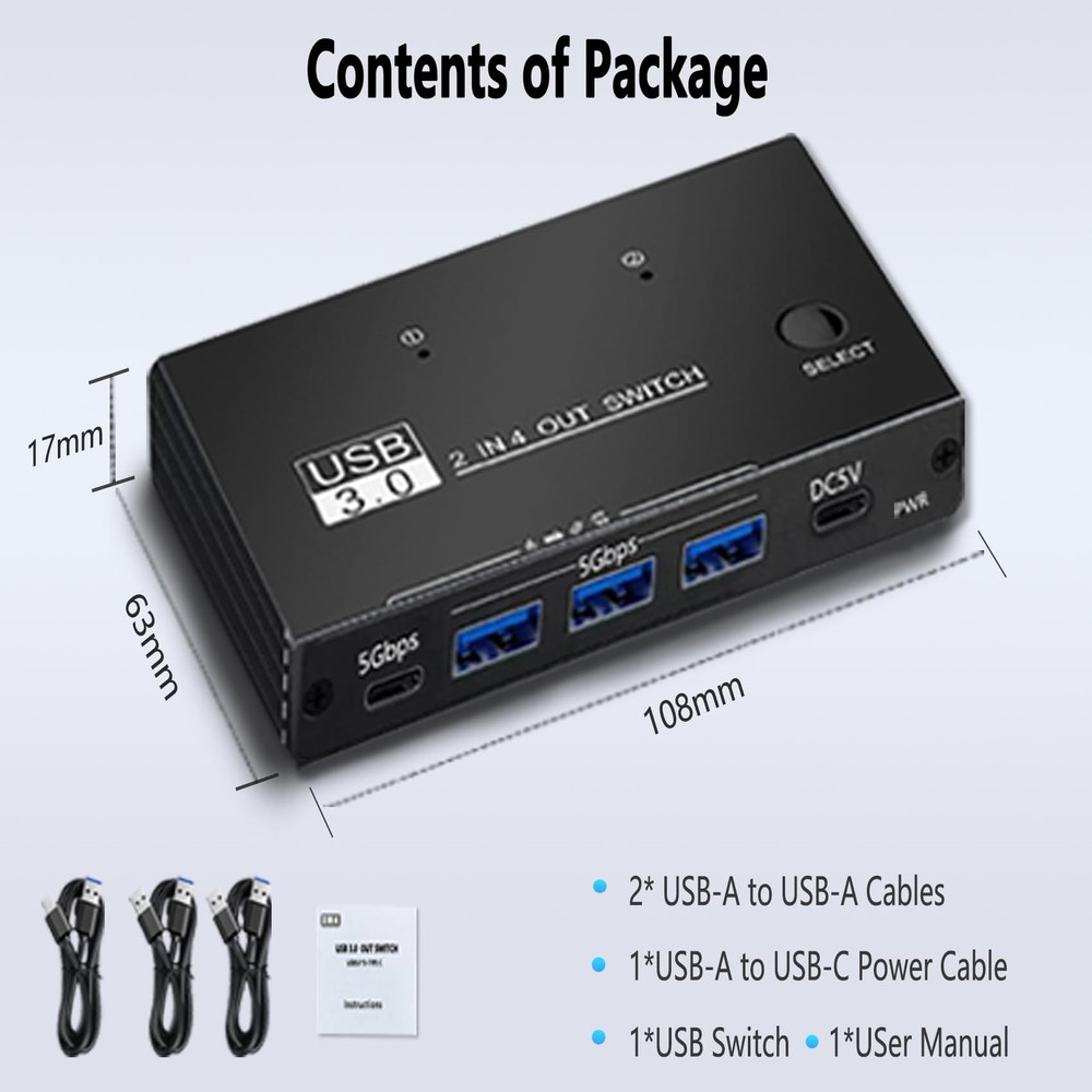 USB 3.0 Switch Selector,USB Switcher 2 Computers Sharing 3X Type A and 1x USB...