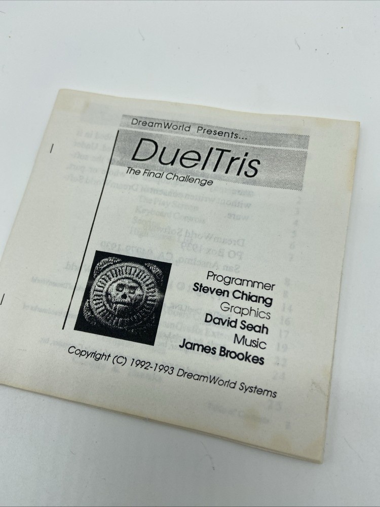 1993 Dueltris W/ Manual VTG Floppy Disk Untested Dreamworld Software