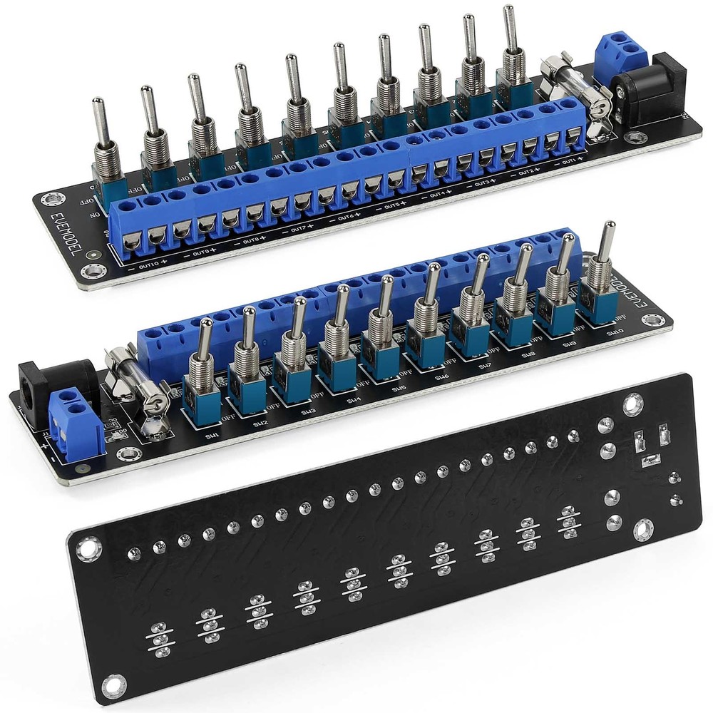 Evemodel 3V-24V DC Individual Toggle Switch Power Distribution Module 10 Channel