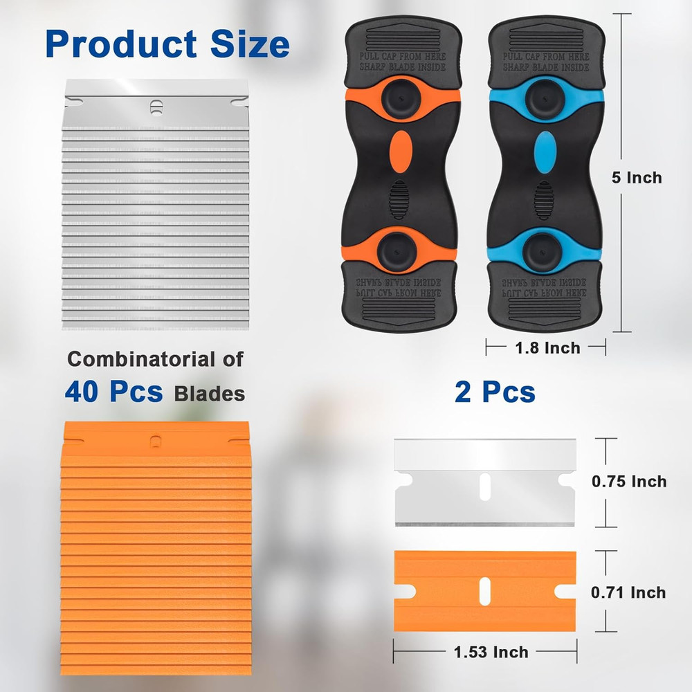 Razor Scraper Tool 2 Pack, Razor Blade Scraper Tool with 20Pcs Plastic Blades...