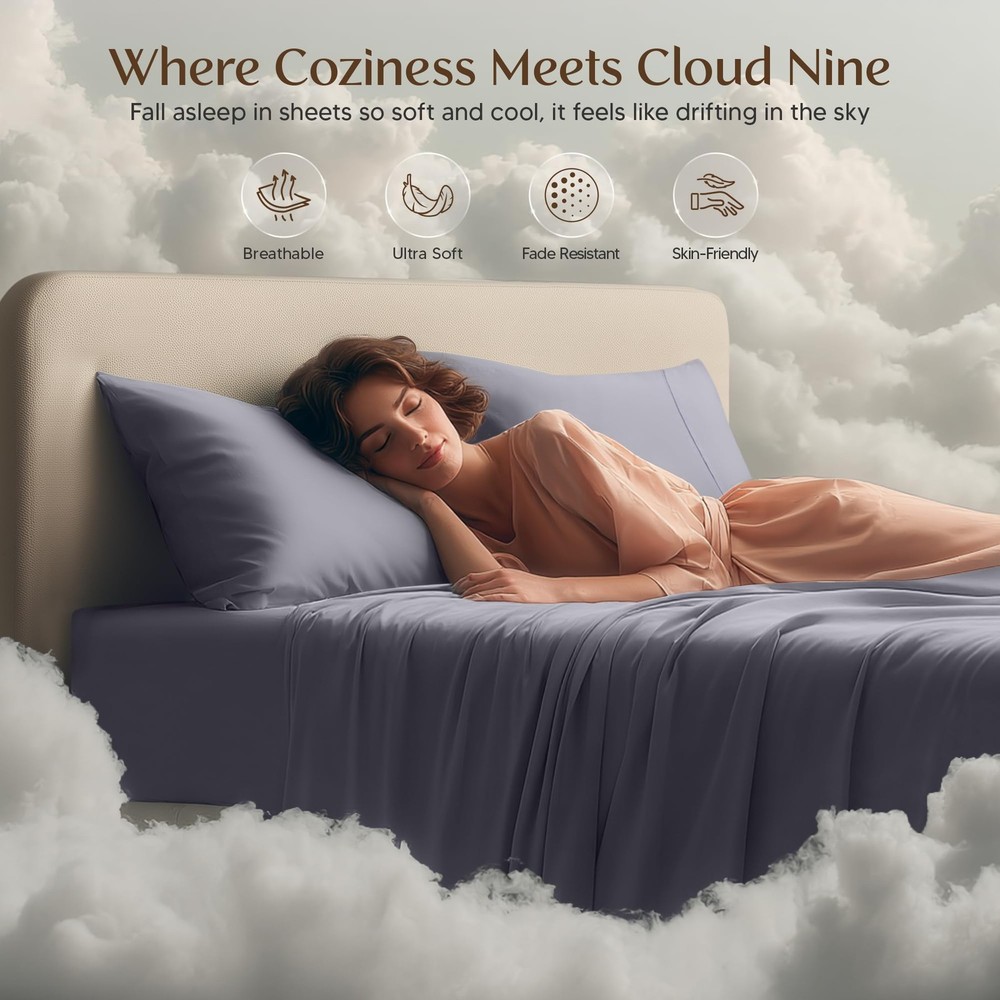 King Size Sheet Set – 4 Piece Bed Sheets, Soft and Breathable Microfiber, Inc...