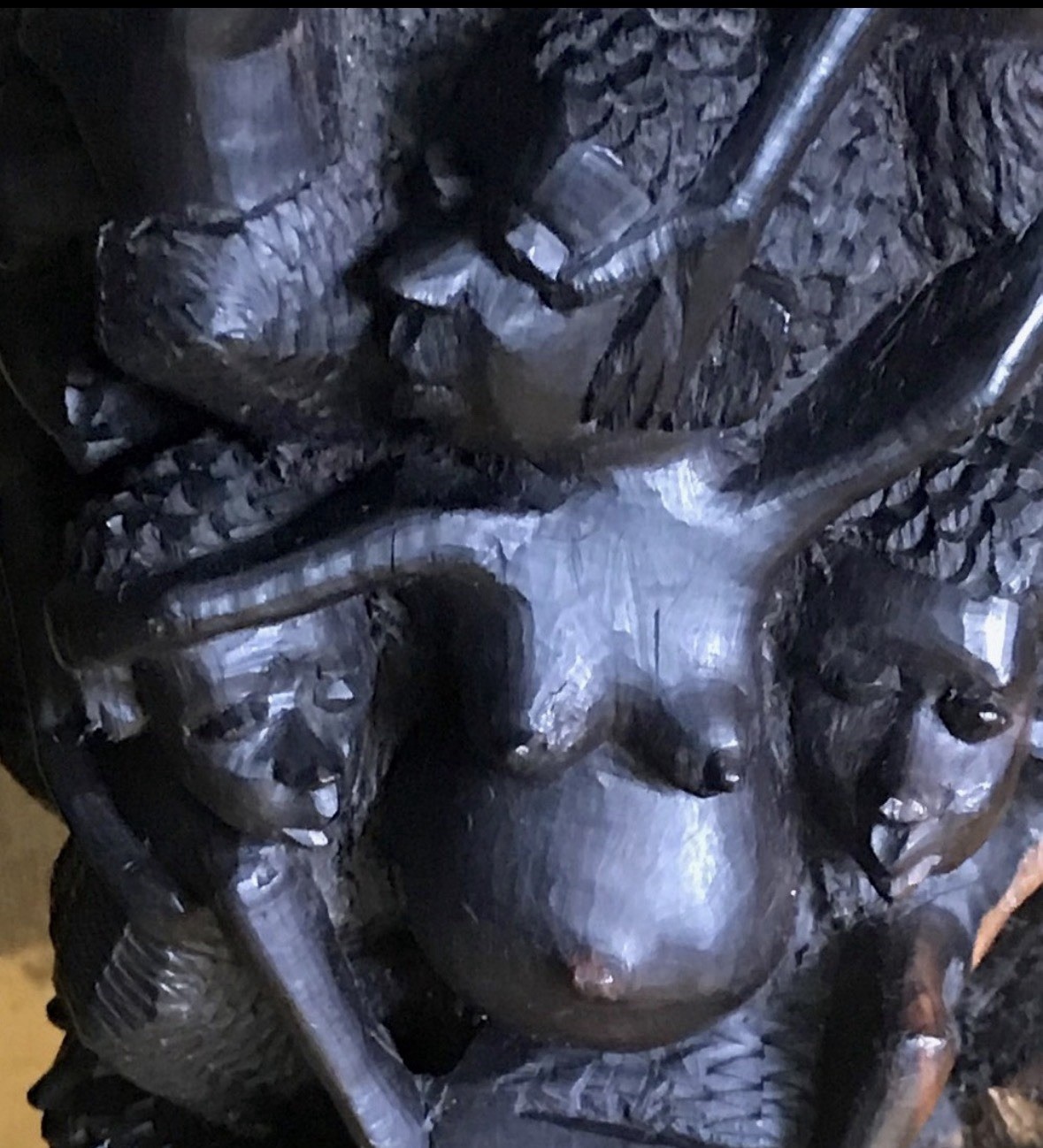 Antique Pair of EBONY MALE & FEMALE MAKONDE . “Tree of Life” STATUES . 24"+ TALL