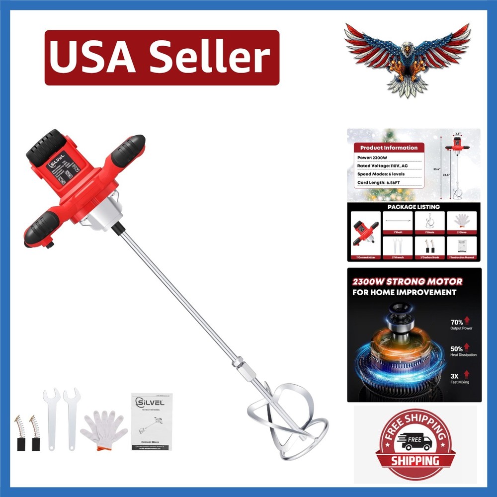 Efficient 2300W Electric Mortar Mixer - Lightweight & Adjustable Speed Control