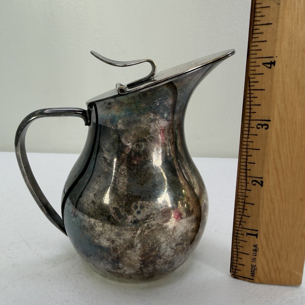 Vintage E.L. de Uberti Italy Silver Plated Individual Lidded Syrup Pitcher 4.5"